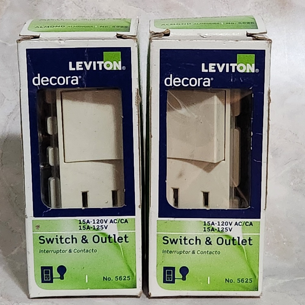 Lot of 2 - Leviton 5625 Almond Decora Switch & Receptacle Outlet 15A-120V AC/CA